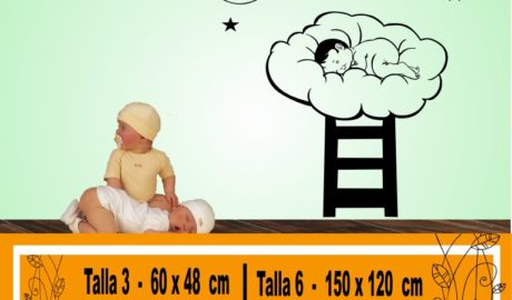 baby sleeping on the cloud with ladder