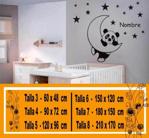 Vinilos infantiles oso panda en la luna con estrellas