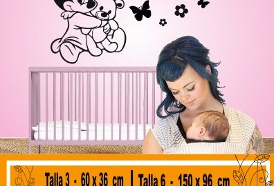 Vinilos infantiles Disney Minnie con oso y flores