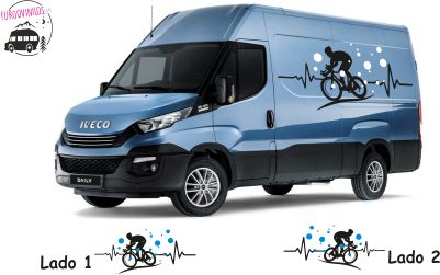 Pegatinas de vinilo para furgos a 2 colores ciclista con cardio