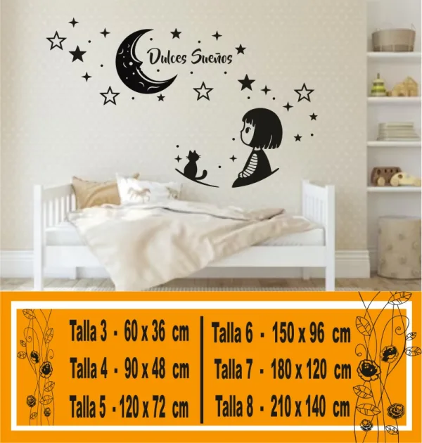 Dulces Sueños Vinilos Infantiles Luna y Estrellas para Decorar